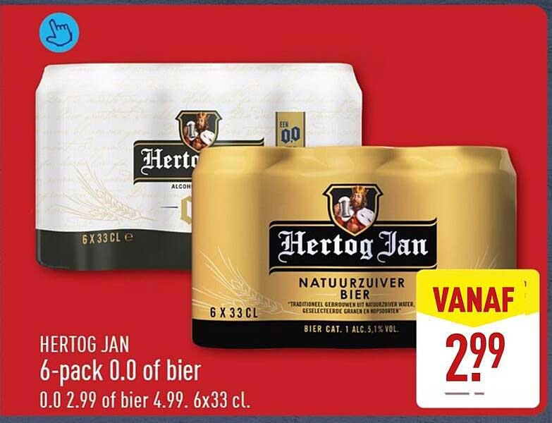 HERTOG JAN 6-pack 0.0 of bier 0.0 2.99 of bier 4.99, 6x33 cl