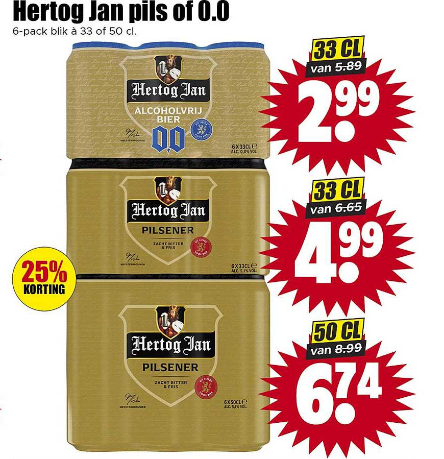 Hertog Jan pils of 0.0 25% korting