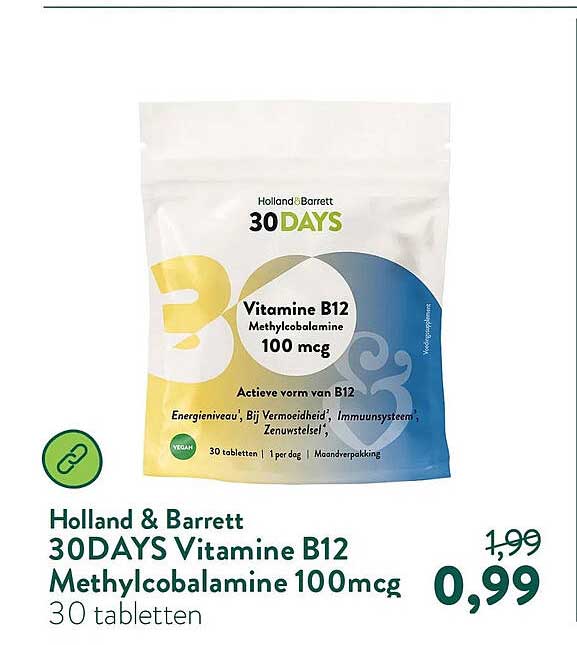 Holland & Barrett 30DAYS Vitamine B12 Methylcobalamine 100 mcg 30 tabletten
