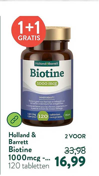 Holland & Barrett Biotine 1000mcg 120 tabletten 1+1 gratis