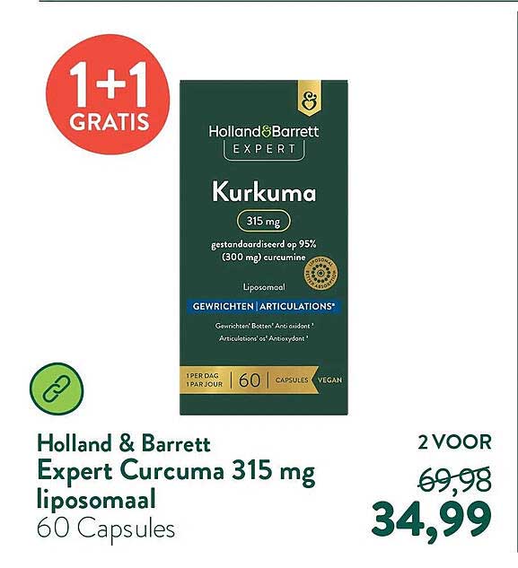 Holland & Barrett Expert Curcuma 315 mg liposomaal 60 Capsules 1+1 GRATIS