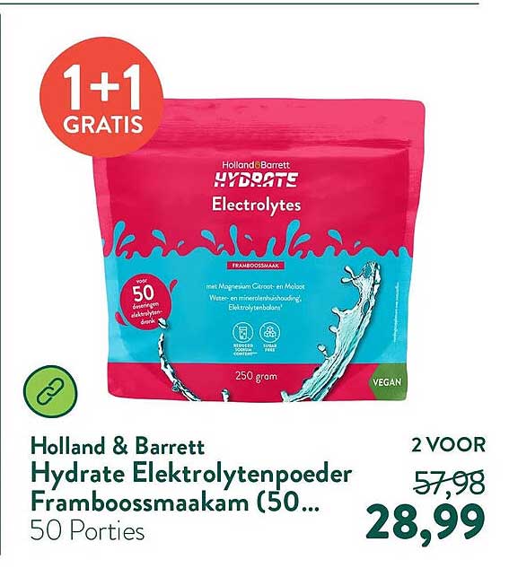 Holland & Barrett Hydrate Elektrolytenpoeder Framboossmaakam (50... 1+1 GRATIS