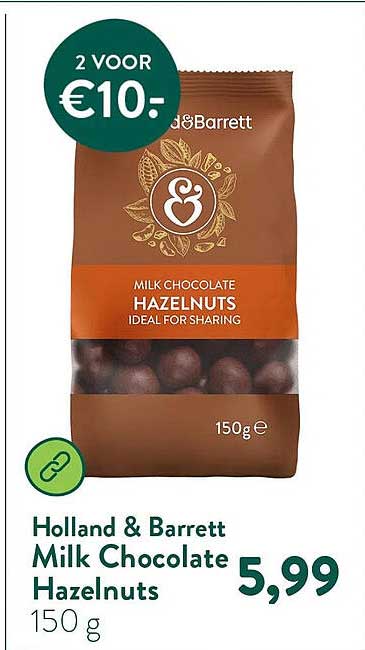 Holland & Barrett Milk Chocolate Hazelnuts 150 g 2 voor €10-