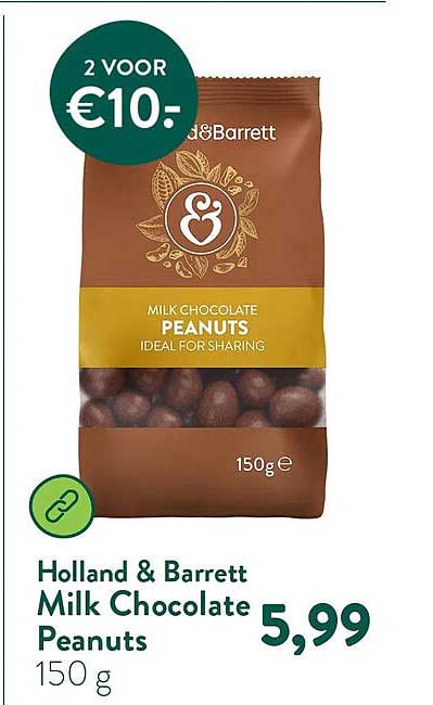 Holland & Barrett Milk Chocolate Peanuts 150 g 2 voor €10,-
