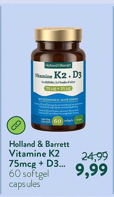 Holland & Barrett Vitamine K2 75mcg + D3... 60 softgel capsules