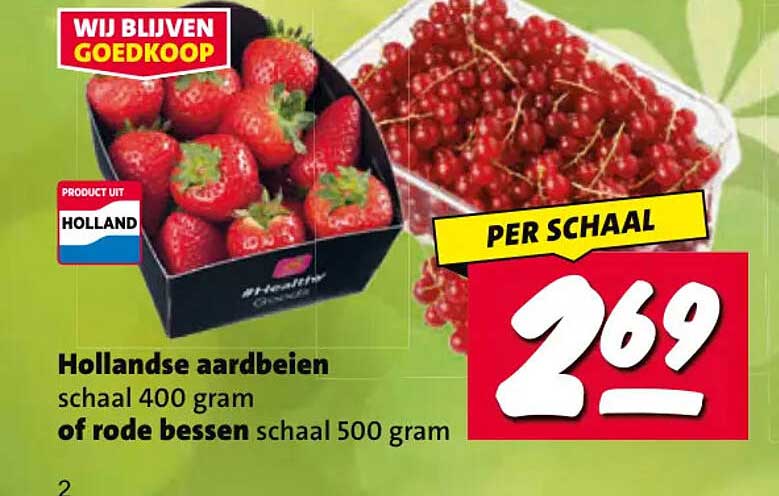 Hollandse aardbeien schaal 400 gram of rode bessen schaal 500 gram PER SCHAAL