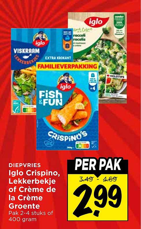 Iglo Crispino, Lekkerbekje of Crème de la Crème Groente