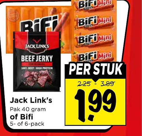 Jack Link's Pak 40 gram of Bifi 5- of 6-pack PER STUK