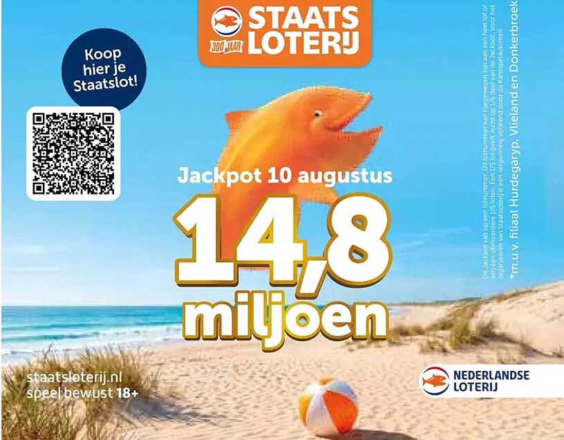 Jackpot 10 augustus 14,8 miljoen