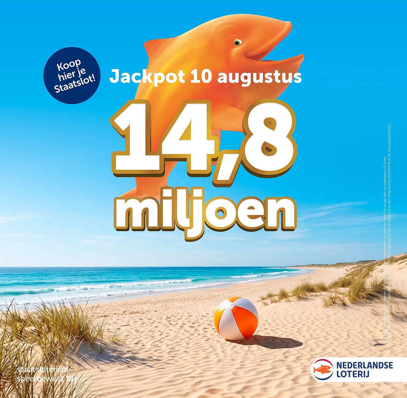 Jackpot 10 augustus 14,8 miljoen
