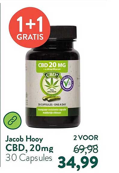 Jacob Hooy CBD, 20mg 30 Capsules 1+1 GRATIS