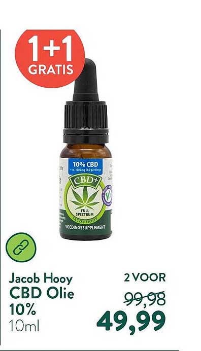 Jacob Hooy CBD Olie 10% 10ml 1+1 gratis