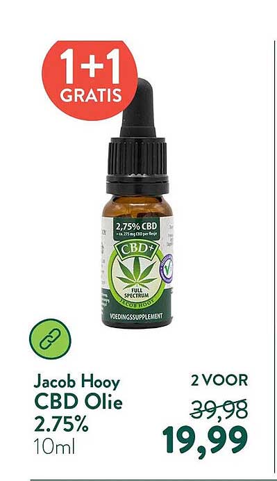 Jacob Hooy CBD Olie 2.75% 10ml 1+1 gratis
