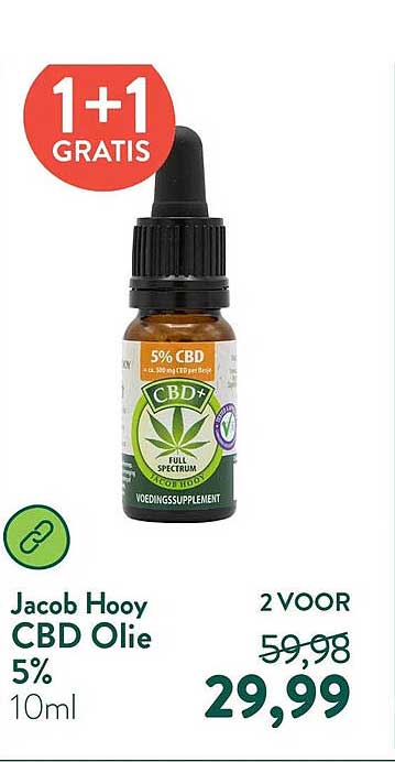 Jacob Hooy CBD Olie 5% 10ml 1+1 GRATIS