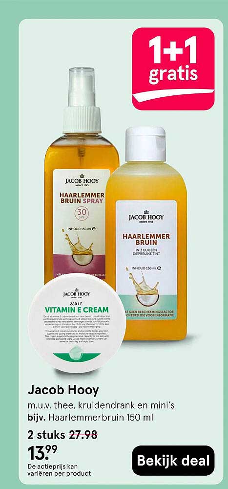 Jacob Hooy m.u.v. thee, kruidendrank en mini's bijv. Haarlemmerbruin 150 ml 1+1 gratis