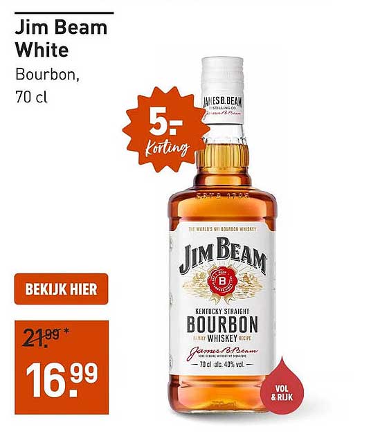 Jim Beam White Bourbon, 70 cl 5.- korting
