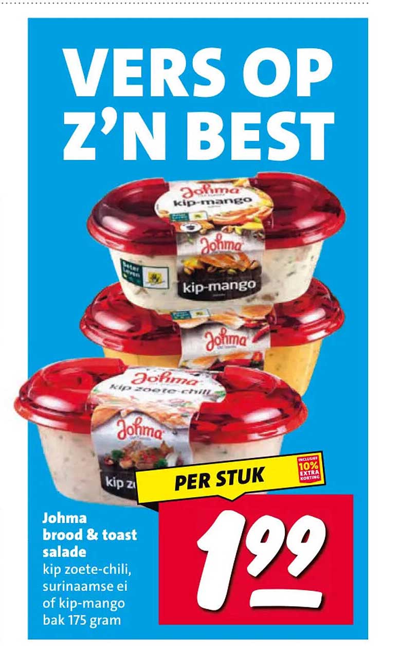 Johma brood & toast salade kip zoete-chili, surinaamse ei of kip-mango bak 175 gram PER STUK