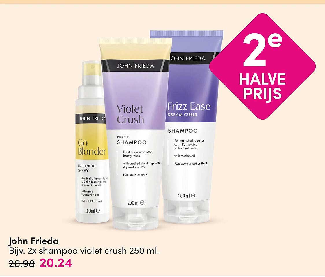 John Frieda Bijv. 2x shampoo violet crush 250 ml. 2e halve prijs