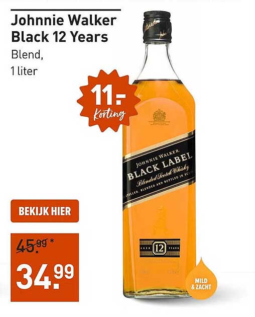 Johnnie Walker Black 12 Years Blend, 1 liter