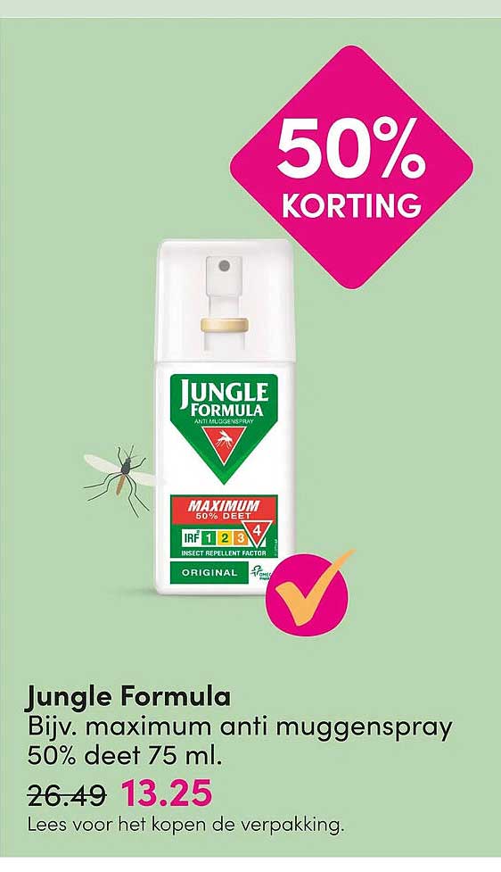 Jungle Formula Bijv. maximum anti muggenspray 50% deet 75 ml. 50% KORTING