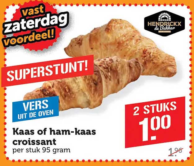 Kaas of ham-kaas croissant per stuk 95 gram 2 STUKS