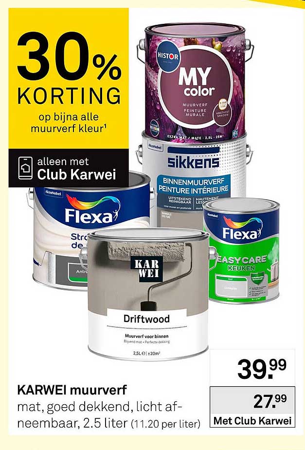 KARWEI muurverf mat, goed dekkend, licht afneembaar, 2.5 liter