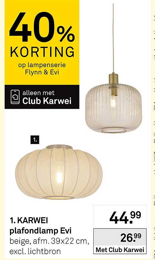 KARWEI plafonlamp Evi beige, afm. 39x22 cm, excl. lichtbron