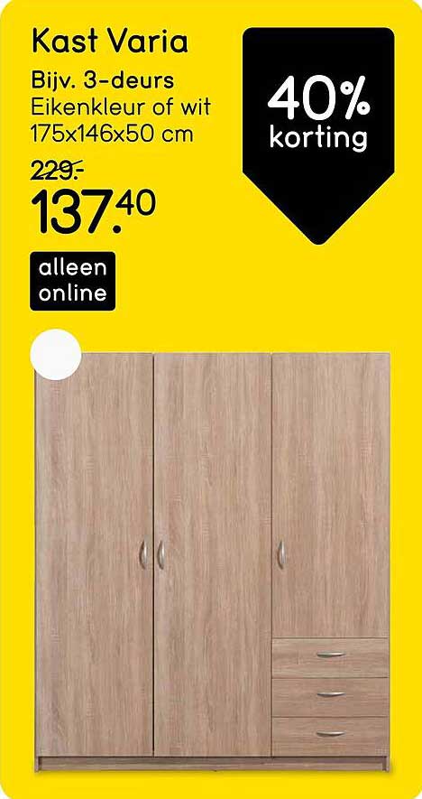 Kast Varia Bjjv. 3-deurs Eikenkleur of wit 175x146x50 cm 40% korting