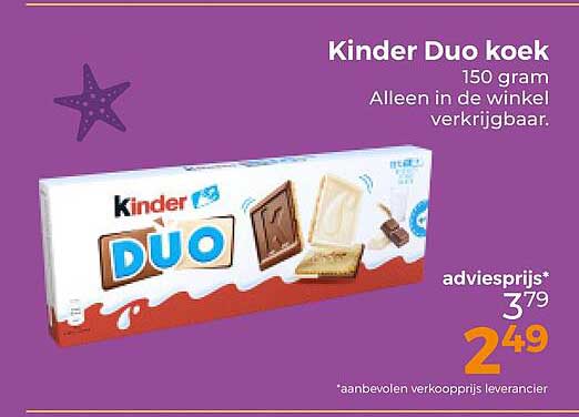 Kinder Duo koek 150 gram Alleen in de winkel verkrijgbaar.