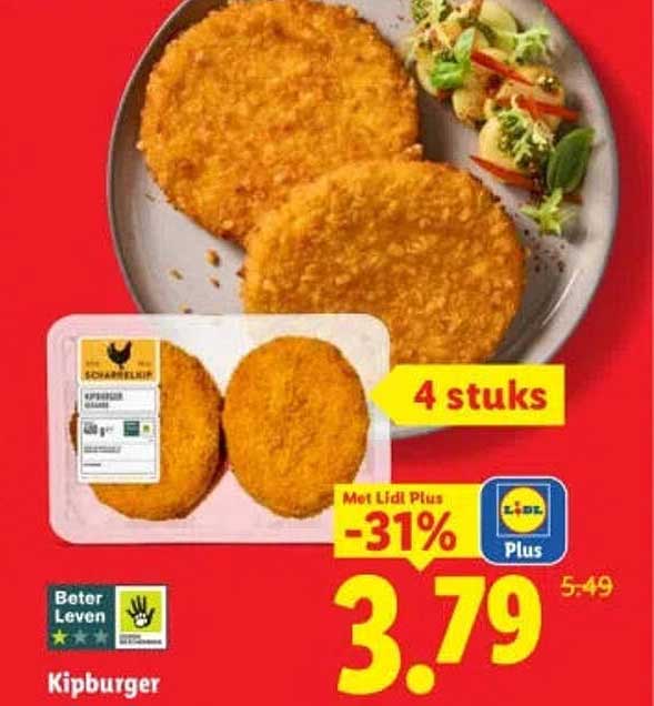 Kipburger 4 stuks Met Lidl Plus -31%