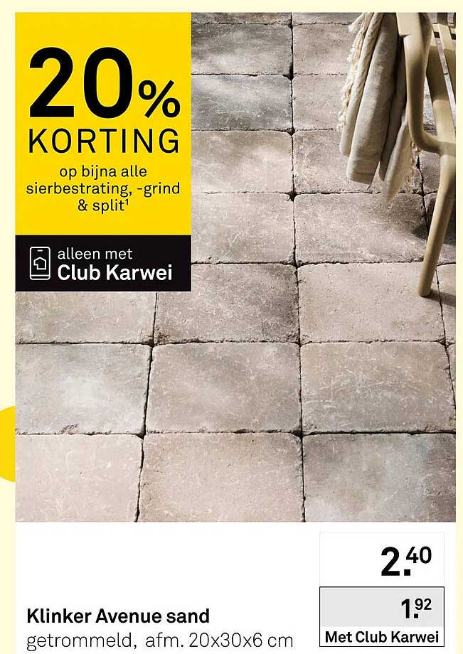 Klinker Avenue sand getrommeld, afm. 20x30x6 cm