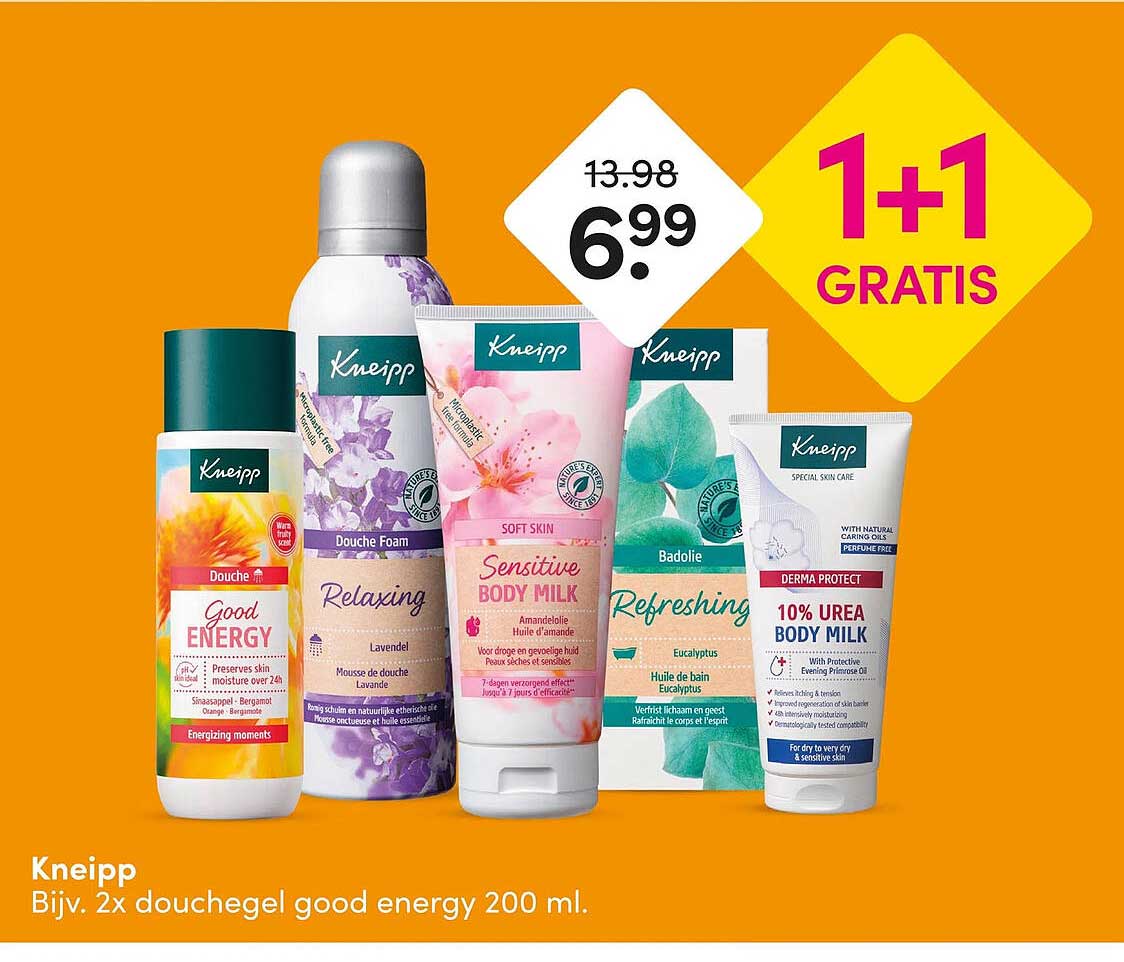 Kneipp Bijv. 2x douchegel good energy 200 ml. 1+1 gratis