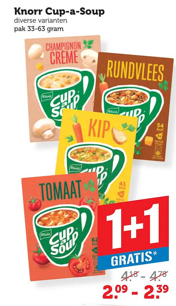 Knorr Cup-a-Soup diverse varianten pak 33-63 gram 1+1 GRATIS*