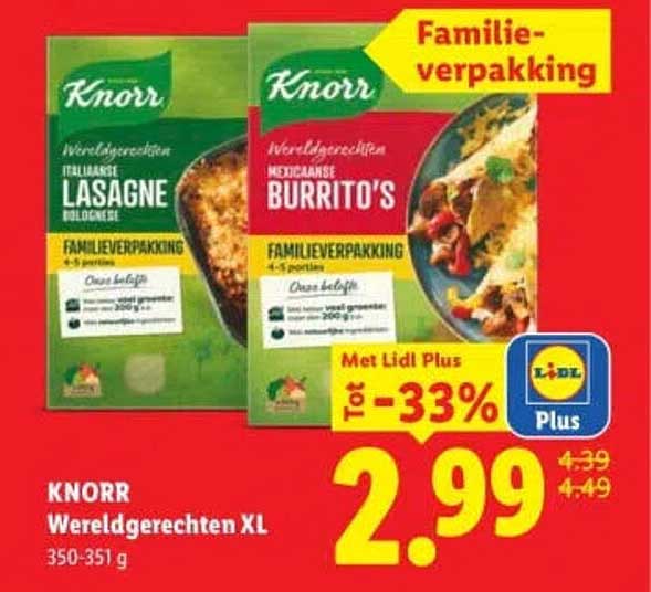 KNORR Wereldgerechten XL 350-351 g Met Lidl Plus Tot -33%
