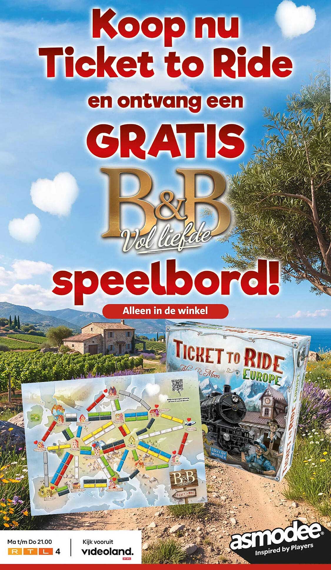 Koop nu Ticket to Ride en ontvang een gratis B&B Vol liefde speelbord! Alleen in de winkel