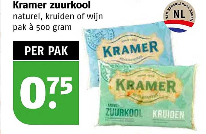 Kramer zuurkool naturel, kruiden of wijn pak à 500 gram