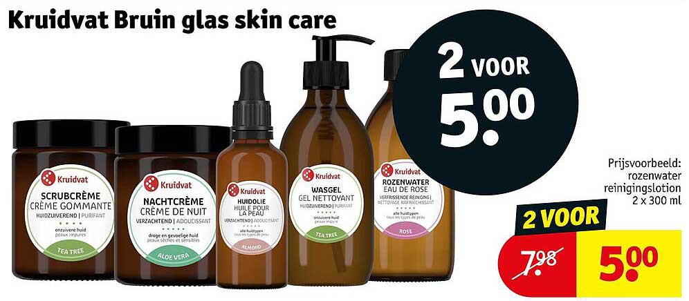 Kruidvat Bruin glas skin care 2 voor 5.00