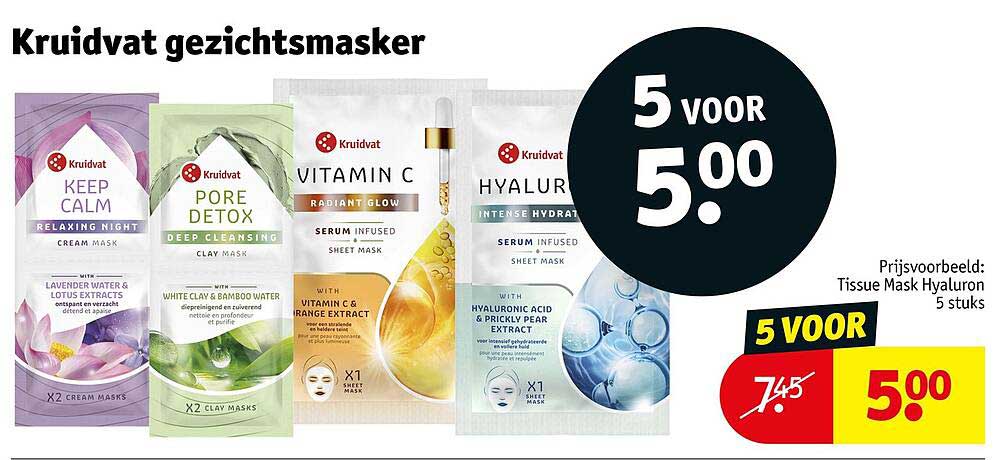 Kruidvat gezichtsmasker 5 VOOR 5.00