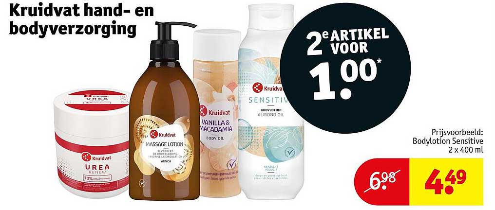 Kruidvat hand- en bodyverzorging 2e artikel voor 1,00