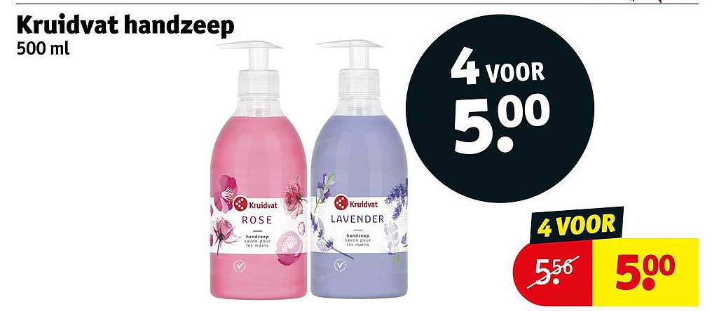 Kruidvat handzeep 500 ml 4 voor 5.00