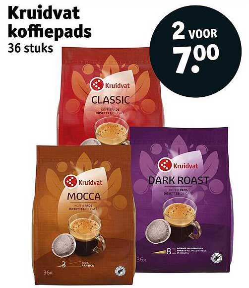 Kruidvat koffiepads 36 stuks 2 voor 7.00