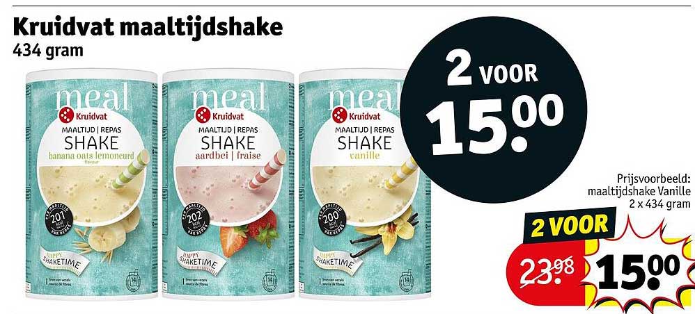 Kruidvat maaltijdshake 434 gram 2 voor 15.00