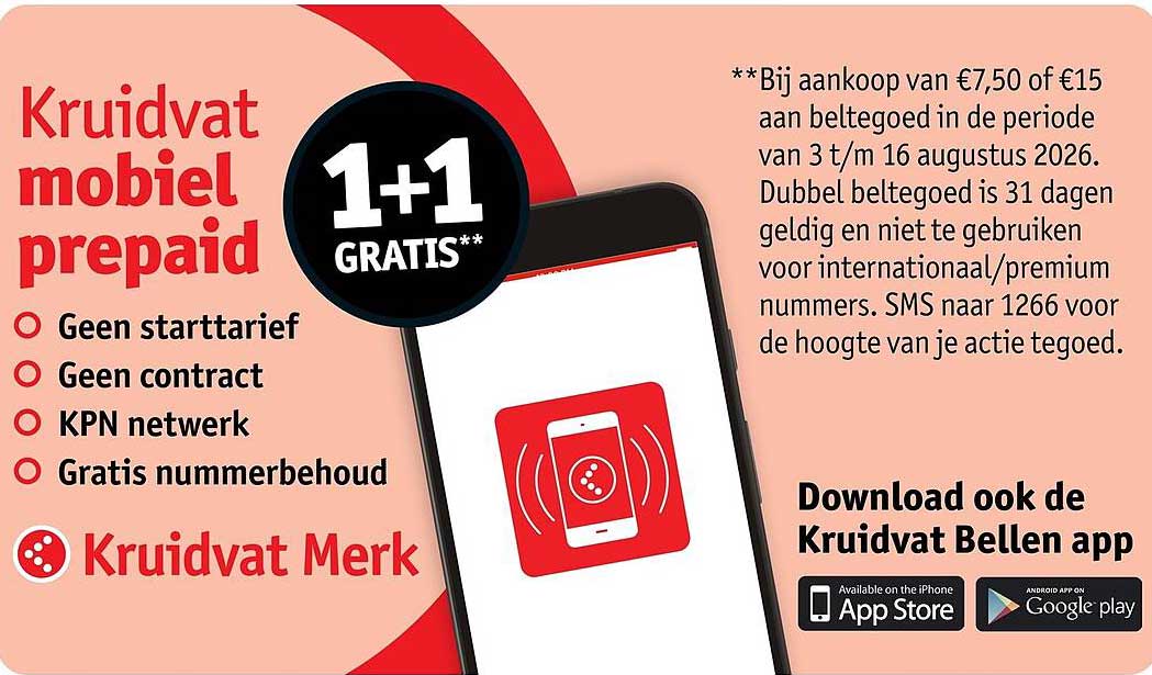 Kruidvat mobiel prepaid 1+1 GRATIS**