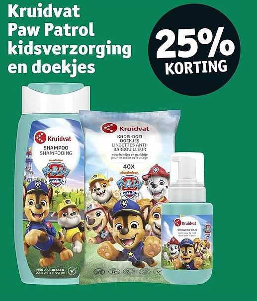 Kruidvat Paw Patrol kidsverzorging en doekjes 25% KORTING
