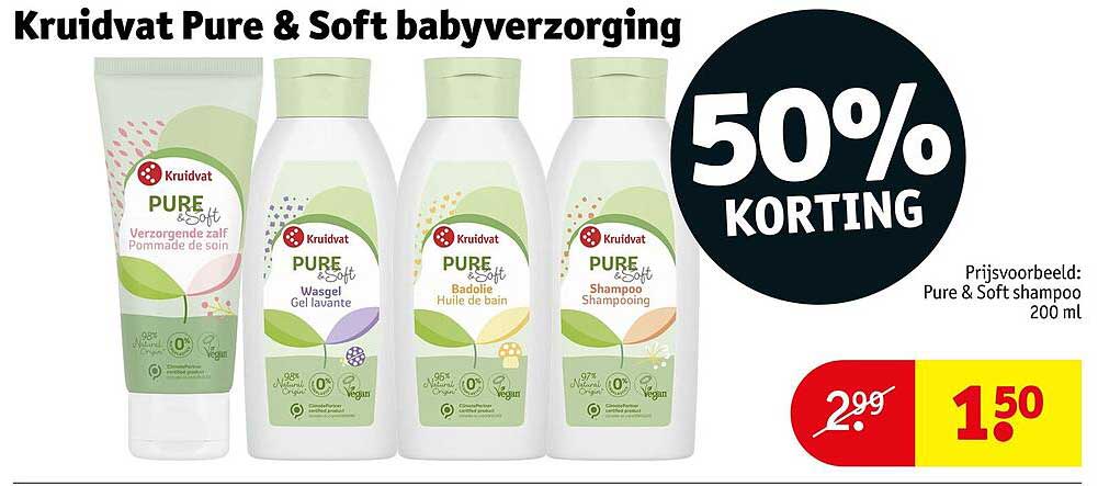 Kruidvat Pure & Soft babyverzorging 50% KORTING
