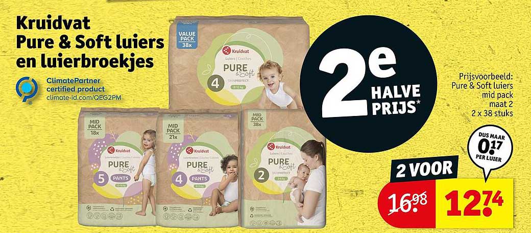 Kruidvat Pure & Soft luiers en Luierbroekjes 2e halve prijs