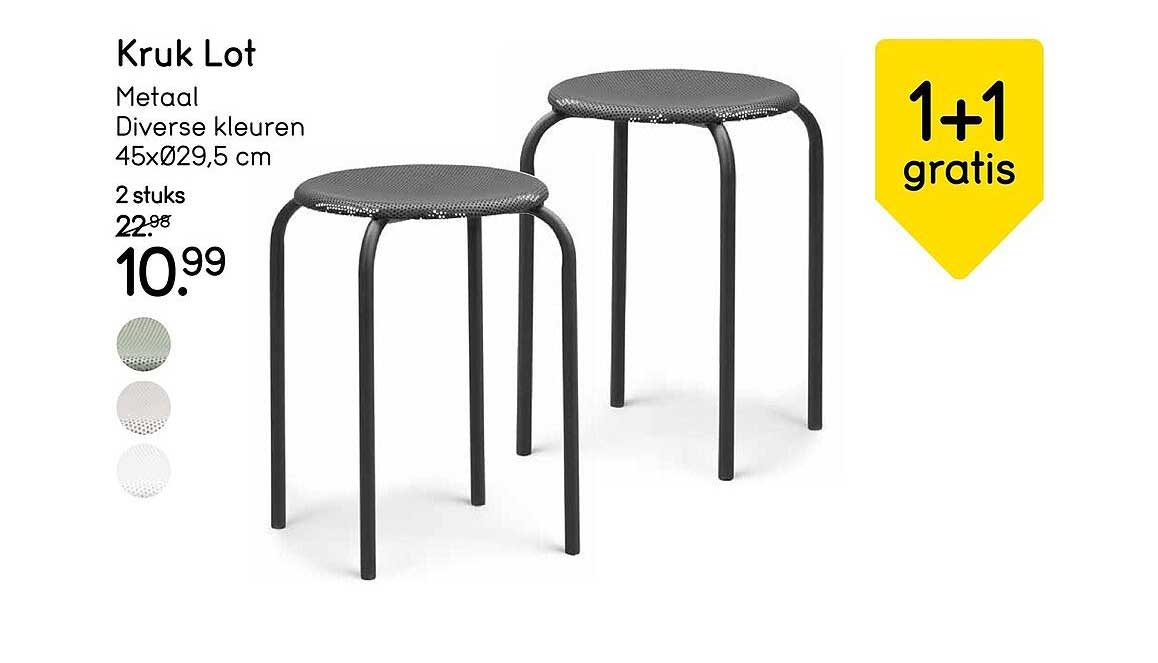 Kruk Lot Metaal Diverse kleuren 45xø29,5 cm 2 stuks 1+1 gratis