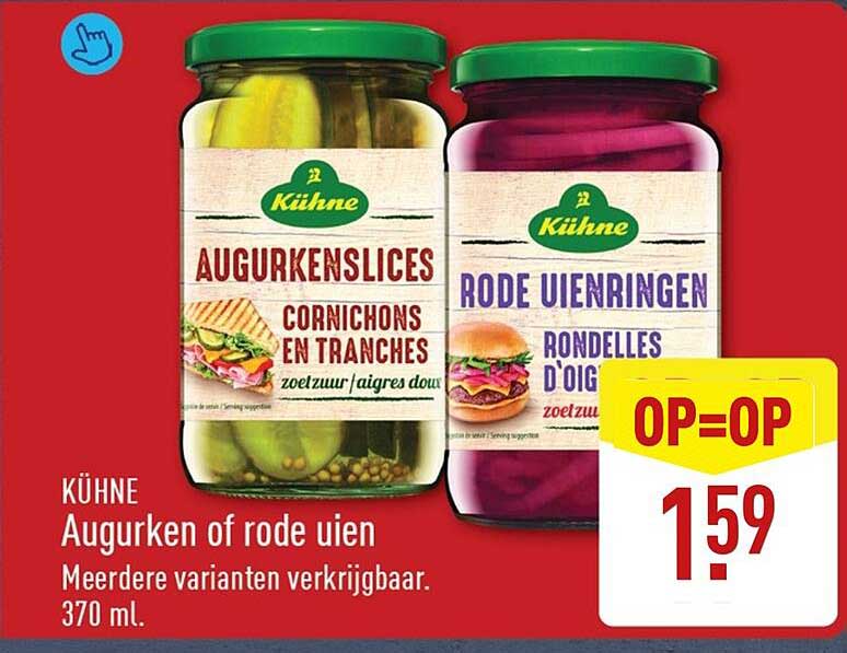 KÜHNE Augurken of rode uien Meerdere varianten verkrijgbaar. 370 ml. OP=OP