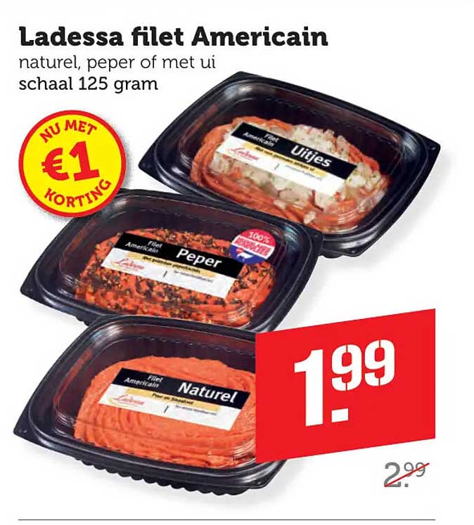 Ladessa filet Americain naturel, peper of met ui schaal 125 gram