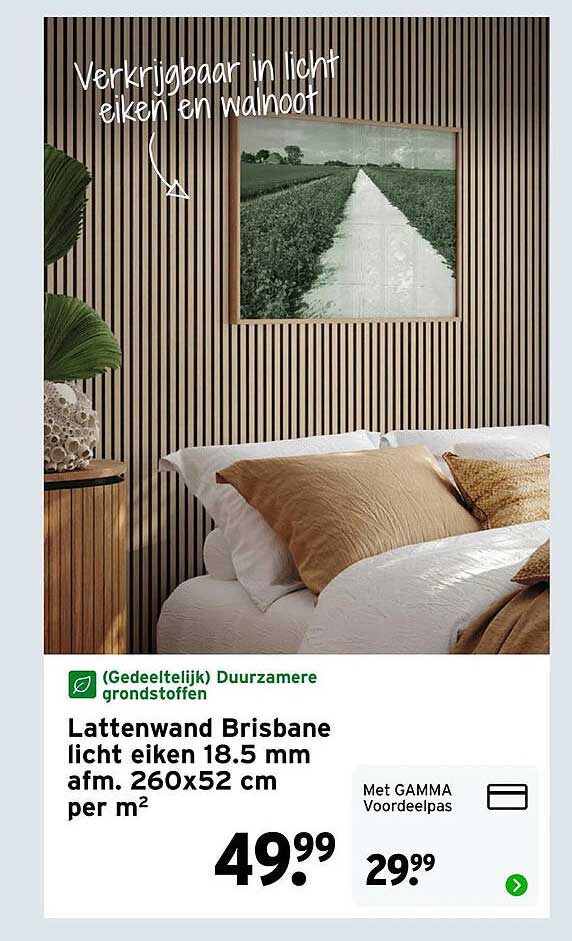 Lattenwand Brisbane licht eiken 18.5 mm afm. 260x52 cm per m²
